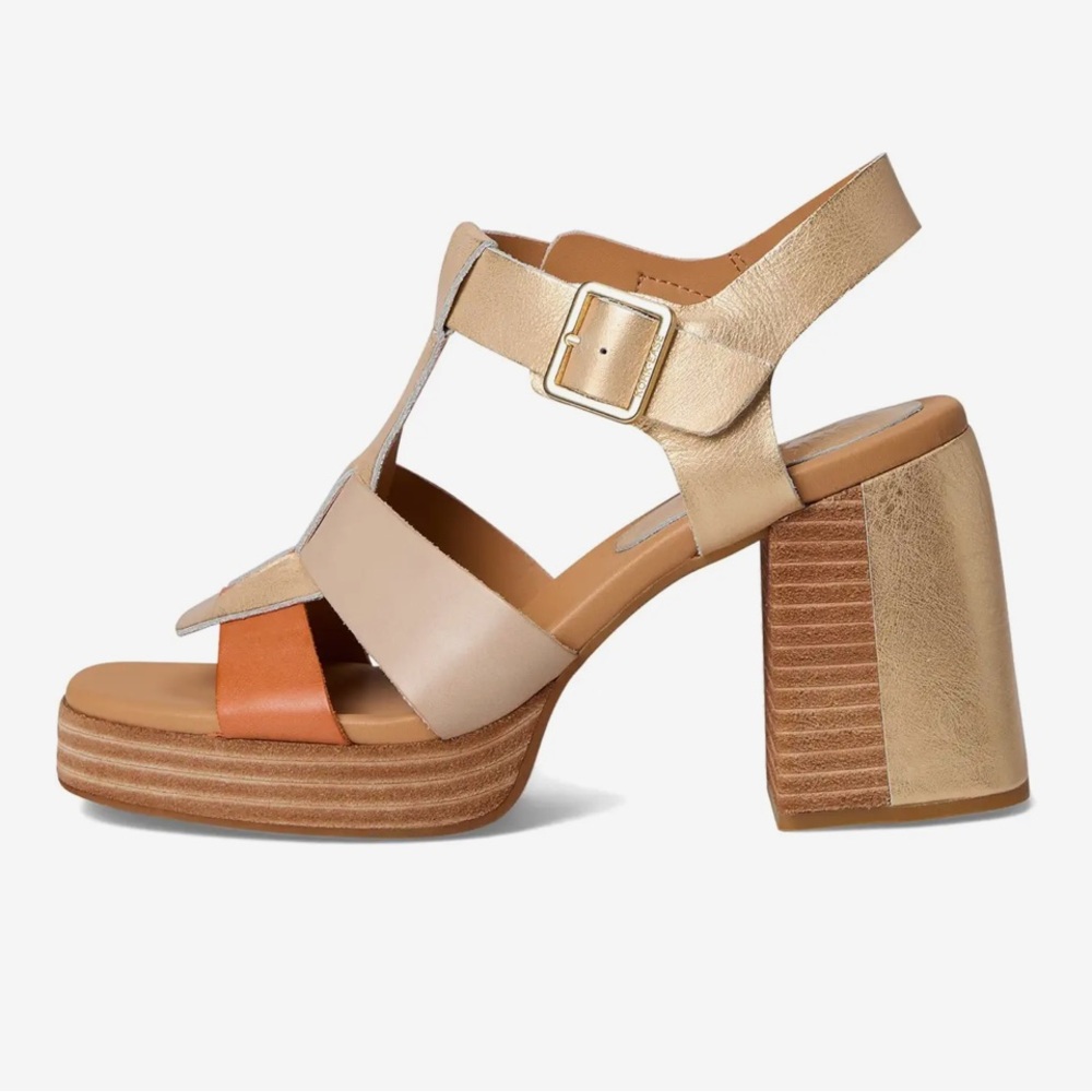 Kork-Ease‎ Macey Leather Color-Block Brown And Gold Size 8